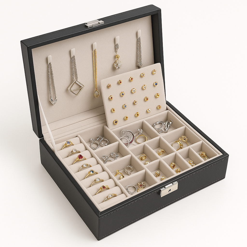 Large Capacity Double-Layer Jewellery Box – Secure and Stylish Storage