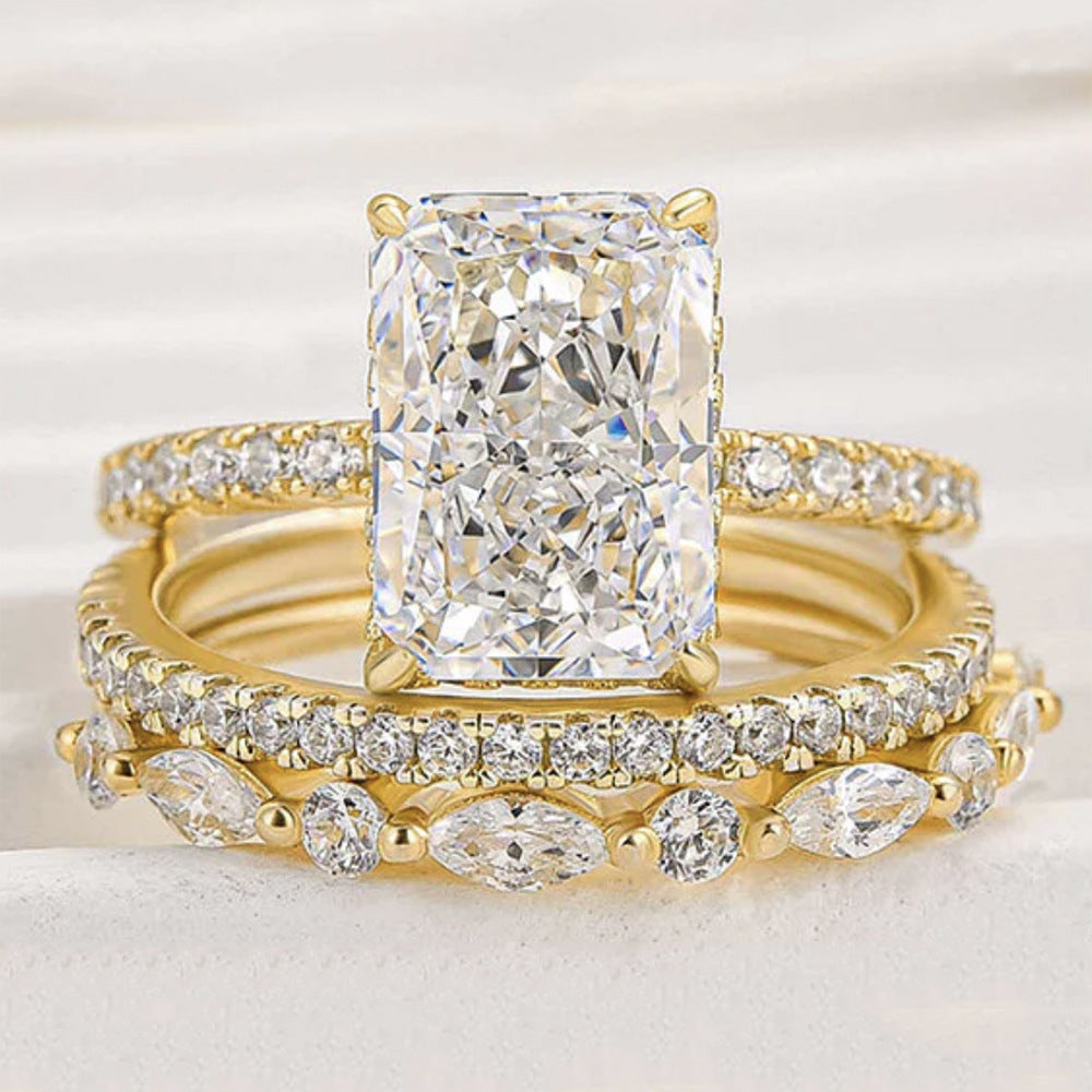 Elegant halo zirconia ring with radiant center stone in gold tone – Hadassalis Ice Flower